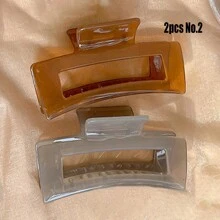 4入組女士素色極簡方形中空設計髮夾，休閒款式 - 彩色 - 查看 11