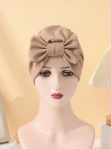 Pălărie nouă cu papion pentru femei de culoare solidă, pălărie cu turban elastic la modă, cadou de Ziua Îndrăgostiților, pălărie cu turban țesut în stil boem, basma pliată simplă fără margini, șapcă pentru chimioterapie Bonnet Bonnet pentru păr Turban
