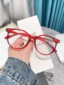 1pc Women's Red Full Rim Plastic Round Frame Anti-Blue Ray Glasses - Clear - View 8