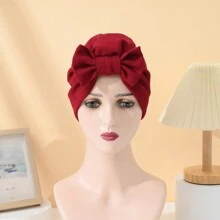 Pălărie nouă cu papion pentru femei de culoare solidă, pălărie cu turban elastic la modă, cadou de Ziua Îndrăgostiților, pălărie cu turban țesut în stil boem, basma pliată simplă fără margini, șapcă pentru chimioterapie Bonnet Bonnet pentru păr Turban