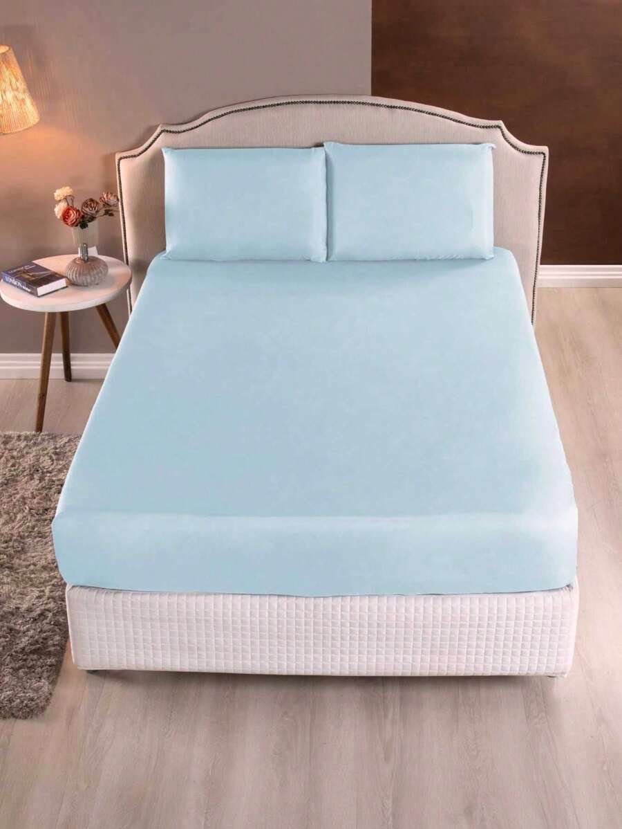 3 Piece Bedding Set - King/Queen/Double/Single - With Elastic - 170 Thread Count - Microfiber - Màu xanh nhạt - Xem 1