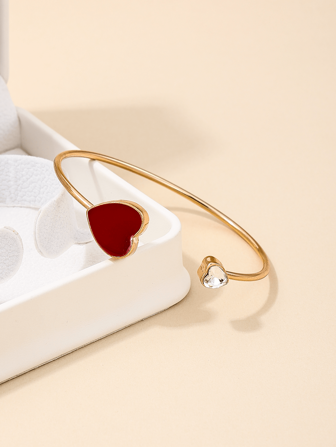 1pc Fashionable & Unique Metal Red Heart Shaped Bracelet, Suitable For Valentine's Day Gift, Romantic Dinner, New Year's Gift And Daily Wear Valentines,Mom,Mother,Mother's Day,Gift