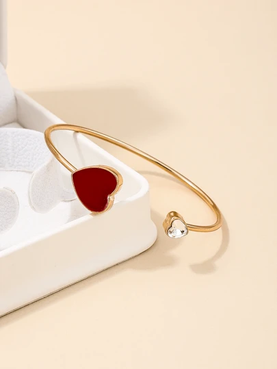 1pc Fashionable & Unique Metal Red Heart Shaped Bracelet, Suitable For Valentine's Day Gift, Romantic Dinner, New Year's Gift And Daily Wear Valentines,Mom,Mother,Mother's Day,Gift