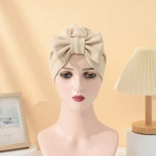 Pălărie nouă cu papion pentru femei de culoare solidă, pălărie cu turban elastic la modă, cadou de Ziua Îndrăgostiților, pălărie cu turban țesut în stil boem, basma pliată simplă fără margini, șapcă pentru chimioterapie Bonnet Bonnet pentru păr Turban