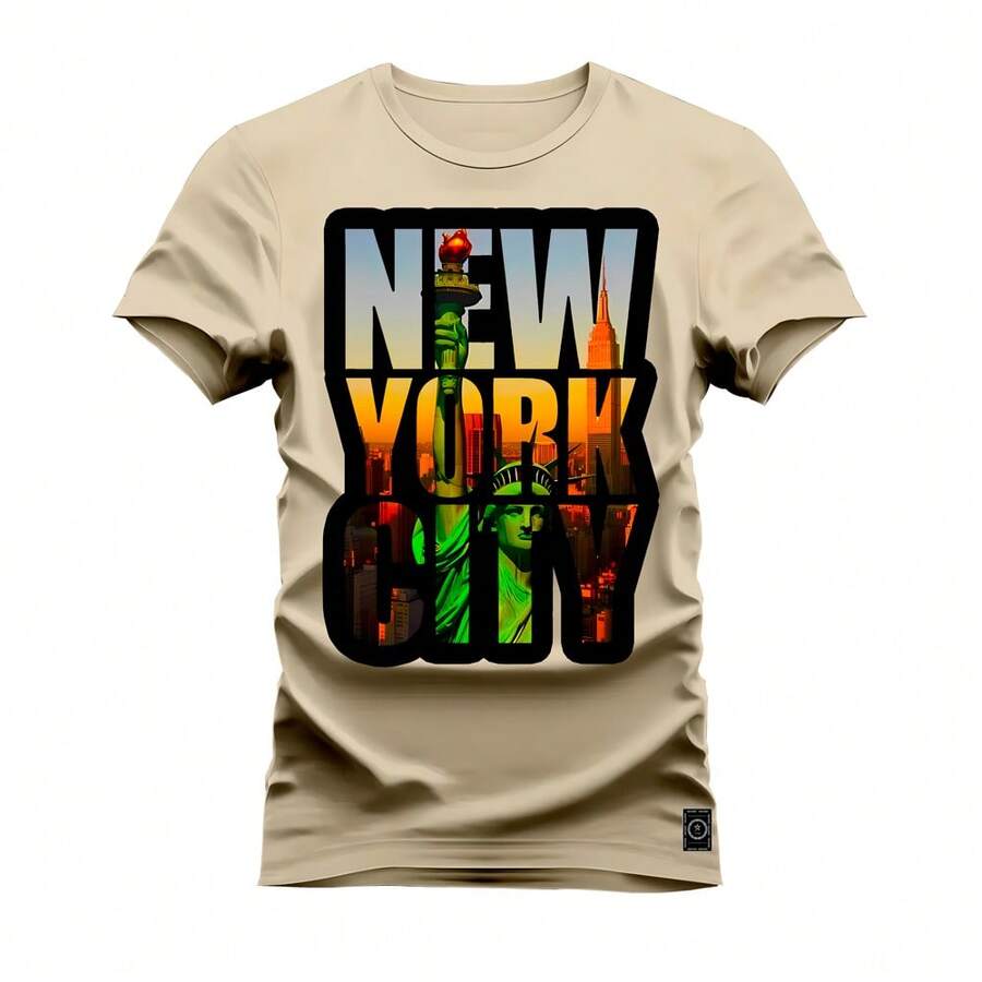 Premium Cotton T-Shirt New York Opening - 卡其色 - 查看 1
