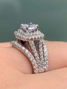 AIHUASI 3pcs/Set 925 Sterling Silver Wedding Rings Bridal Set For Women Engagement Set Blue Sapphire 6*6mm White Round Cut Cubic Zirconia Fine Jewelry Gift