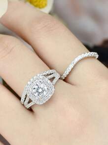 AIHUASI 3pcs/Set 925 Sterling Silver Wedding Rings Bridal Set For Women Engagement Set Blue Sapphire 6*6mm White Round Cut Cubic Zirconia Fine Jewelry Gift