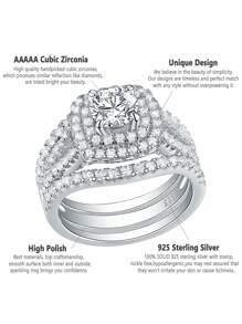 AIHUASI 3pcs/Set 925 Sterling Silver Wedding Rings Bridal Set For Women Engagement Set Blue Sapphire 6*6mm White Round Cut Cubic Zirconia Fine Jewelry Gift