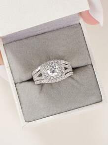 AIHUASI 3pcs/Set 925 Sterling Silver Wedding Rings Bridal Set For Women Engagement Set Blue Sapphire 6*6mm White Round Cut Cubic Zirconia Fine Jewelry Gift