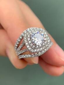 AIHUASI 3pcs/Set 925 Sterling Silver Wedding Rings Bridal Set For Women Engagement Set Blue Sapphire 6*6mm White Round Cut Cubic Zirconia Fine Jewelry Gift