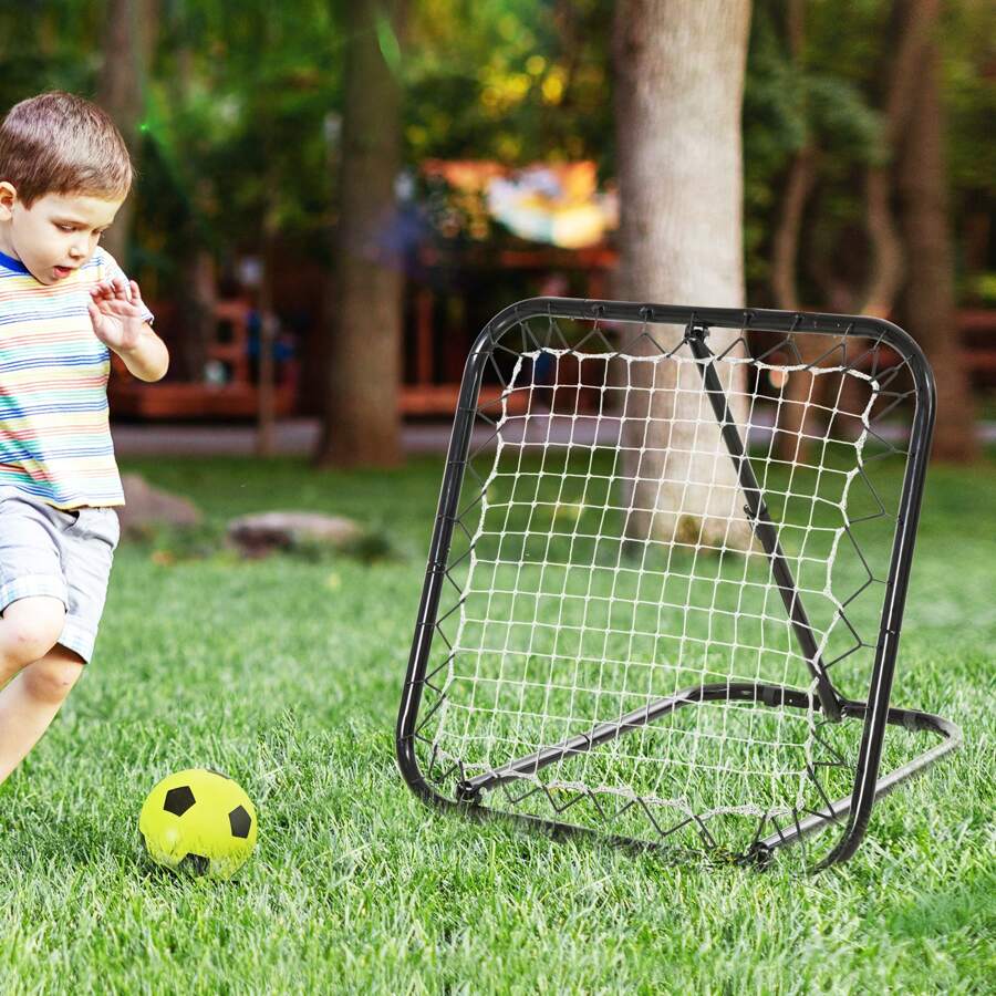 HOMCOM Angle Adjustable Rebounder Net Goal Training Set Suitable For Football, Baseball, Basketball Daily Training Black - 78L X 84W X 65-75H Cm