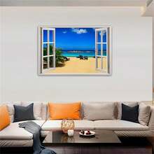 海灘畫布藝術-開窗畫布藝術印刷-自然海景畫海報-海灘海景現代藝術畫作-無框 - 彩色 - 查看 2