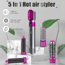 Juego de cepillo de aire caliente de 5 en 1 para secar y dar volumen al cabello, kit de peinado con varilla rizadora y cepillo alisador con cabezales desmontables, enchufe EE. UU., 110-130V, 3 ajustes de calor, cordón rotatorio de 360° - No requiere batería - Gris - Ver 5