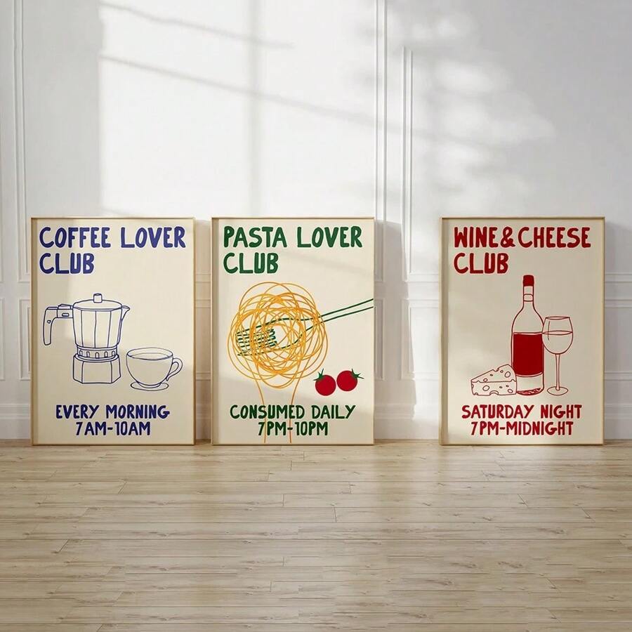 3 Peças/conjunto Desenho À Mão Moka Pot Café Pasta Amante De Vinho E