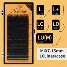 1盒16排L/L+/LC/LD/LU(M)/N卷翘睫毛延长睫毛黑色材质7-15毫米混合托盘L卷翘妆容自然柔软单根假睫毛睫毛簇、睫毛簇、单根睫毛、睫毛、假睫毛 - 黑色 - 查看 2