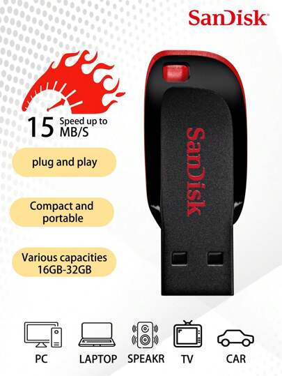 SANDISK SanDisk CZ50 USB Flash Drive 128GB 64GB 32GB 16G USB 2.0 Disk U Stick Pendrive Cruzer Blade