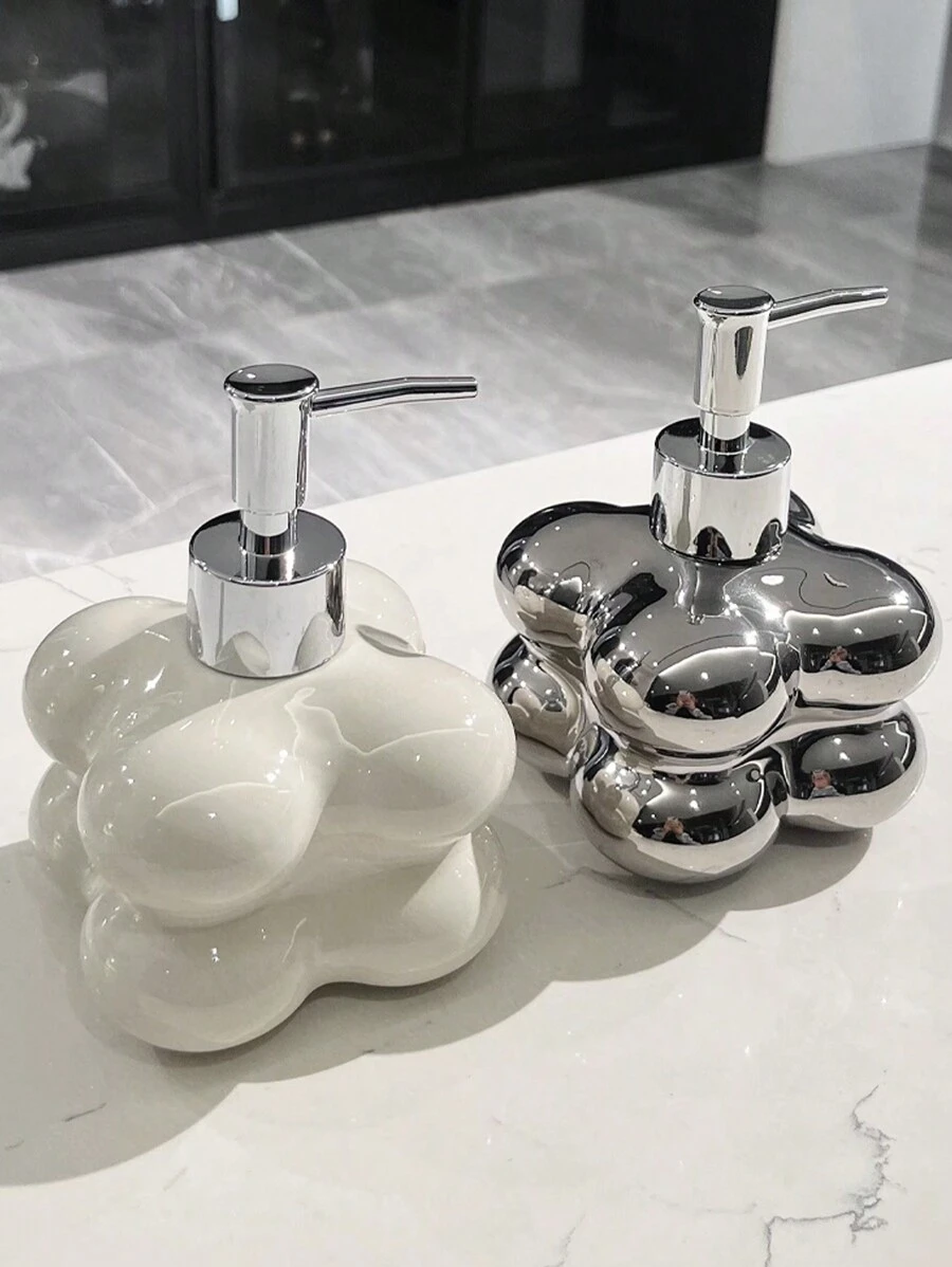 1 Peça Dispenser de Sabonete Líquido para Banheiro, Feito de Cerâmica Prateada, Adequado para Garrafa de Gel de Banho, Garrafa de Shampoo, Dispenser de Sabonete com Bomba, Decoração de Banheiro Doméstico, Decoração de Outono, De Volta às Aulas