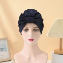 Pălărie nouă cu papion pentru femei de culoare solidă, pălărie cu turban elastic la modă, cadou de Ziua Îndrăgostiților, pălărie cu turban țesut în stil boem, basma pliată simplă fără margini, șapcă pentru chimioterapie Bonnet Bonnet pentru păr Turban