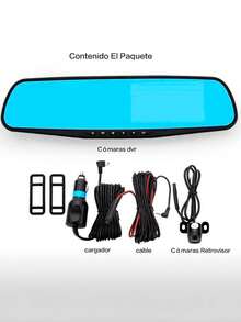 2 Cámaras Retrovisor Frente Y Trasera Para Automóvil Grabación Nocturna - Negro - Ver 4