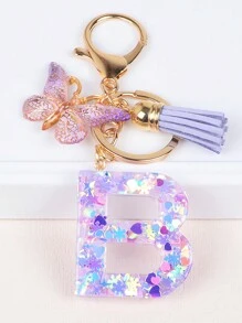 1入組亮片字母鑰匙扣,配流蘇和蝴蝶墜飾,樹脂字母汽車鑰匙鏈,可愛的袋子吊飾,背包配件,耳塞盒,保護套配件,適合女性和女孩的禮物 - 彩色 - 查看 38