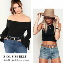 2 件/套时尚女士皮带，配金扣，适合搭配牛仔裤、长裤或连衣裙等各种场合，夏季、秋季、万圣节 - 黑色+棕色 - 查看 4