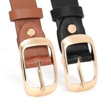 2 件/套时尚女士皮带，配金扣，适合搭配牛仔裤、长裤或连衣裙等各种场合，夏季、秋季、万圣节 - 黑色+棕色 - 查看 8