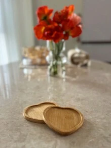 Heart-Shaped Cute And Novelty Bamboo Cup Mat, Coaster For Heat Insulation With Multiple Size Options, Suitable For Decorative Use On Coffee Table And Bar Counter