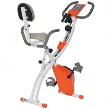 HOMCOM 2-In-1 Foldable Exercise Bike Recumbent Stationary Bike 8-Level Adjustable Magnetic Resistance With Pulse Sensor LCD Display - Orange - View 4