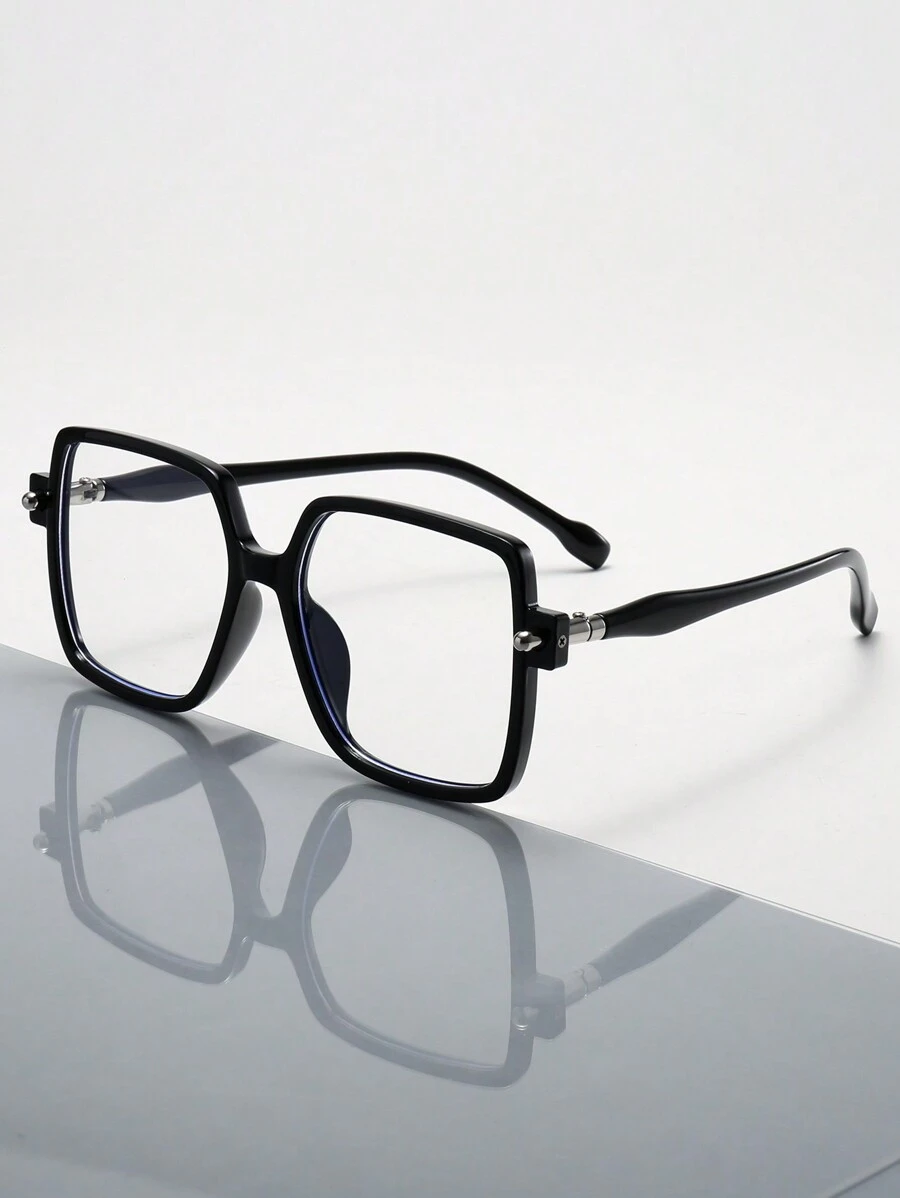 1pc Women's Black Cylindrical Square Glasses, Glasses For Near Vision - Black - View 1