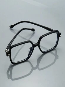 1pc Women's Black Cylindrical Square Glasses, Glasses For Near Vision - Black - View 2