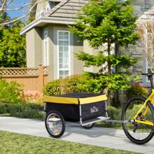 HOMCOM Bicycle Cargo Trailer, Two-Wheel Bicycle Large Cargo Wagon Trailer Oxford Fabric, Folding Storage, & Removable Cover, Yellow - 黑色 - 查看 1
