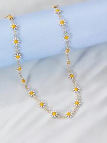 1pc Retro Small Chrysanthemum Daisy Flowers Decor Choker Necklace, Adjustable Copper Chain Jewelry, Exquisite Holiday Birthday Gift For Teen Girls
