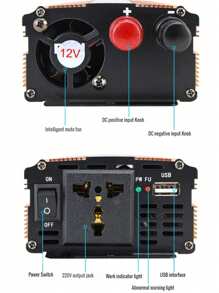 1pc 500W Car Power Inverter, 12V To 220V AC Converter - Black - View 4