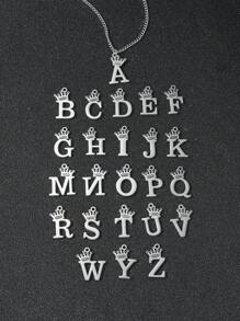 1pc Fashion Personalized Stainless Steel Crown 26 Letter Pendant Necklace, Initial Name Necklace, Suitable As Gift For Students And Friends, Popular Among Teenagers, Stylish Street-Wear Necklace - Silver - View 2