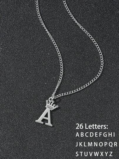 1 Peça Colar Personalizado de Aço Inoxidável com Pingente de Coroa e 26 Letras, Colar com Inicial do Nome, Adequado como Presente para Estudantes e Amigos, Popular entre Adolescentes, Colar de Estilo de Rua Elegante
