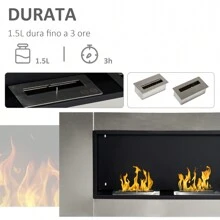 HOMCOM Camino Bioetanolo da Parete con 2 Bruciatori Capacità di 3L 4400W 110 x 54 x 14,5cm - Argento - Visualizzare 4