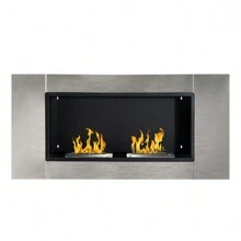 HOMCOM Camino Bioetanolo da Parete con 2 Bruciatori Capacità di 3L 4400W 110 x 54 x 14,5cm - Argento - Visualizzare 2