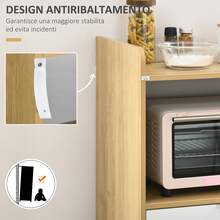 HOMCOM Mobiletto per Microonde in Truciolato con Ripiano Superiore, Cassetto Scorrevole e Armadietto con Anta, 58x40x118 cm, color Legno e Bianco - Multicolore - Visualizzare 8