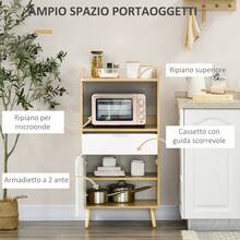HOMCOM Mobiletto per Microonde in Truciolato con Ripiano Superiore, Cassetto Scorrevole e Armadietto con Anta, 58x40x118 cm, color Legno e Bianco - Multicolore - Visualizzare 7