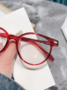 1pc Women's Red Full Rim Plastic Round Frame Anti-Blue Ray Glasses - Clear - View 3