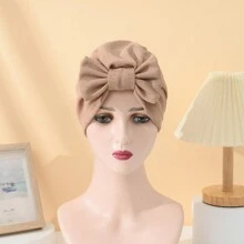 Pălărie nouă cu papion pentru femei de culoare solidă, pălărie cu turban elastic la modă, cadou de Ziua Îndrăgostiților, pălărie cu turban țesut în stil boem, basma pliată simplă fără margini, șapcă pentru chimioterapie Bonnet Bonnet pentru păr Turban