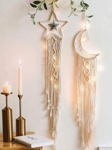1 Pièce Attrape-rêve À Étoile Et Lune De Lumière De Chaîne Led À Télécommande 8 Fonctions , Cadeau De Collier , Décoration De Maison Bohème Crochetée , Décoration De Chambre Suspendue Murale En Tricot De Dentelle Artisanale Pour Chambre D'amis , Cadeau Pour Femme , Cadeau Pour Mère , Décoration De Crèche , Décoration De Maison , Décoration Murale , Décoration De Chambre