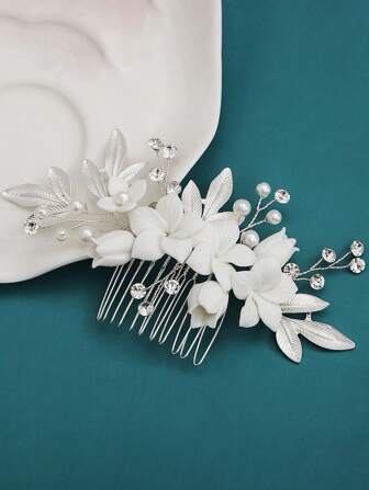 Neuankömmling Kamm mit Kunstperlen und Strass Einsätzen, Keramik Blumen Haarkamm, antiker Stil Hanfu Xiuhe Haaraccessoire, modisches Braut Kopfschmuck Elegante Tiara zum Valentinstag