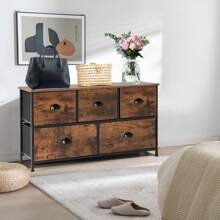 Bröstskänk med 5 lådor med fällbara justerbara fotkuddar Stålram och övre lådskåp i trä för entré i sovrummet Rustik Brun - Brun - Visa 3