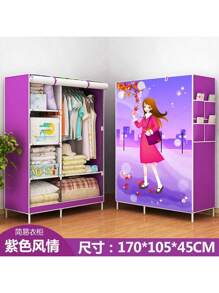 Armario sencillo de tela no tejida, almacenamiento a prueba de polvo, marco de acero, combinación plegable, armario para estudiantes, Económico,Armario Mayor a Prueba de Humedad del paño Sola Persona Simple de Reforzado a Prueba de Polvo  1 Pieza Armario Portátil De Color Al Azar Para Casa De Alquiler, Armario Con Marco De Acero Para Ensamblaje, Organizador De Ropa Para Habitación rosa - Morado - Ver 2