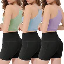 Moclever 3 Pack Comfortable Women Crop Basic Tank Top Ribbed Knit Sleeveless Round Neck Women Tops 9 Color Machine Wash Summer Crop Top For Girls S To XL For Wedding Shopping Dates Club Party Sleeping - Tím + Xanh + Xanh - Xem 8