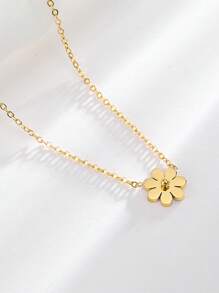 Stainless Steel Waterproof Anti-Fade Golden Lovely Daisy-Shaped Necklace & Earrings Set, Suitable For Women's Daily Wear - Gold - View 4