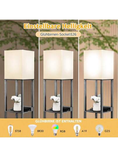 Vloer Lamp Shelves Drawer, Freest ing Shelf Socket USB Port, Adjustable Brightness Pull Chain Living Room, Office view 5