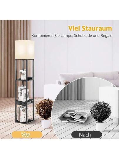 Vloer Lamp Shelves Drawer, Freest ing Shelf Socket USB Port, Adjustable Brightness Pull Chain Living Room, Office view 3