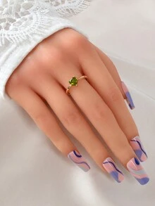 1個奢華綠色心形仿寶石鑲嵌銀戒指女士婚禮新娘飾品 - 綠色 - 查看 4